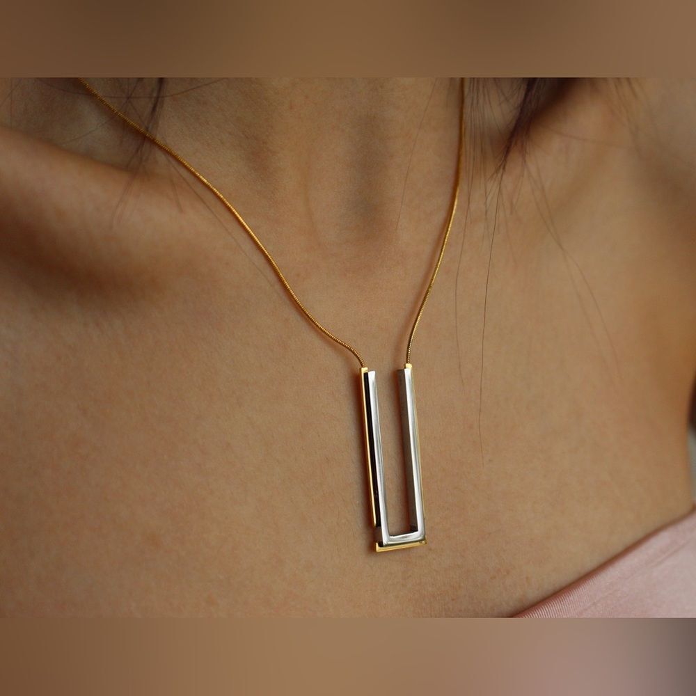 New high quality stainless steel necklace, modern geometric silver and gold